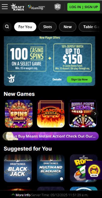 Draftkings Casino Homepage