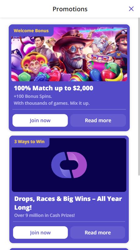 Promotions page on CasinoDays