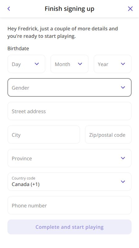 Creating an account on CasinoDays