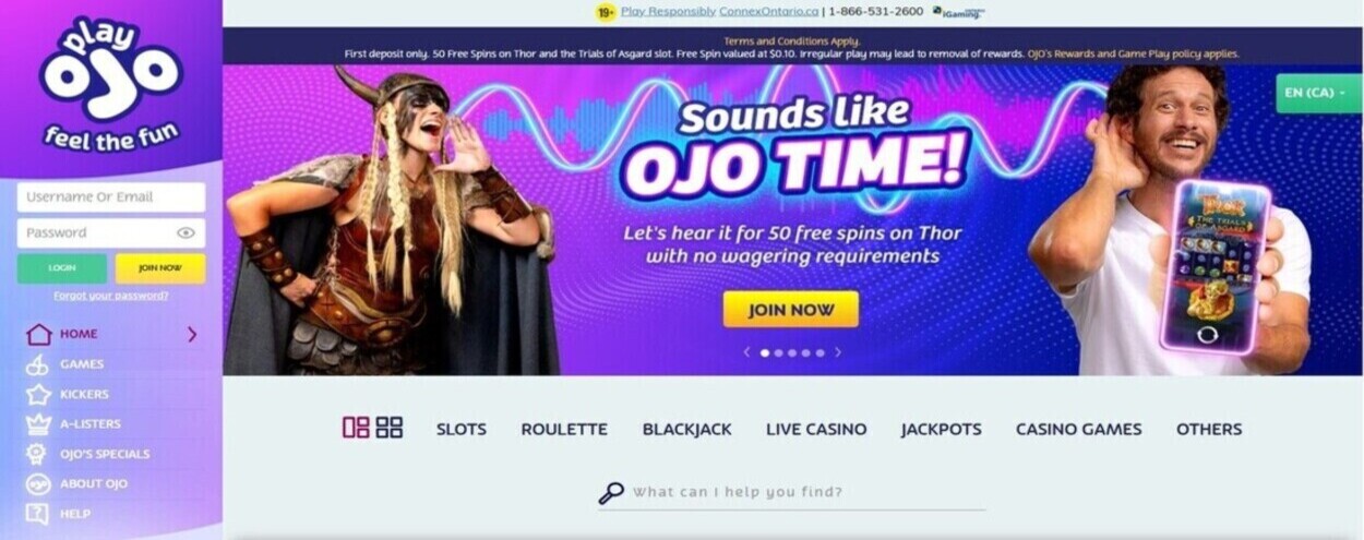 PlayOJO Homepage Casino Canada