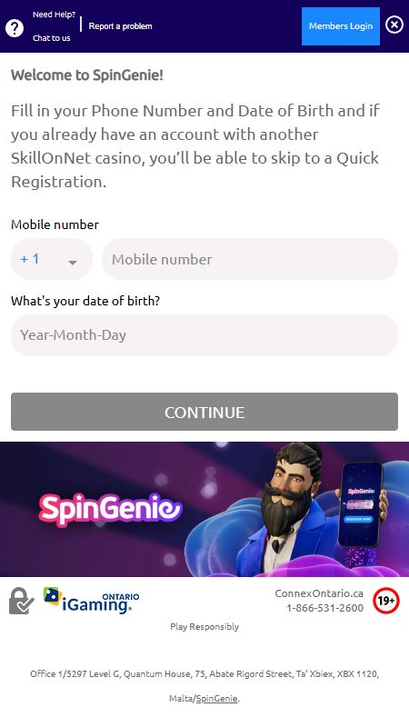 Creating an account on SpinGenie